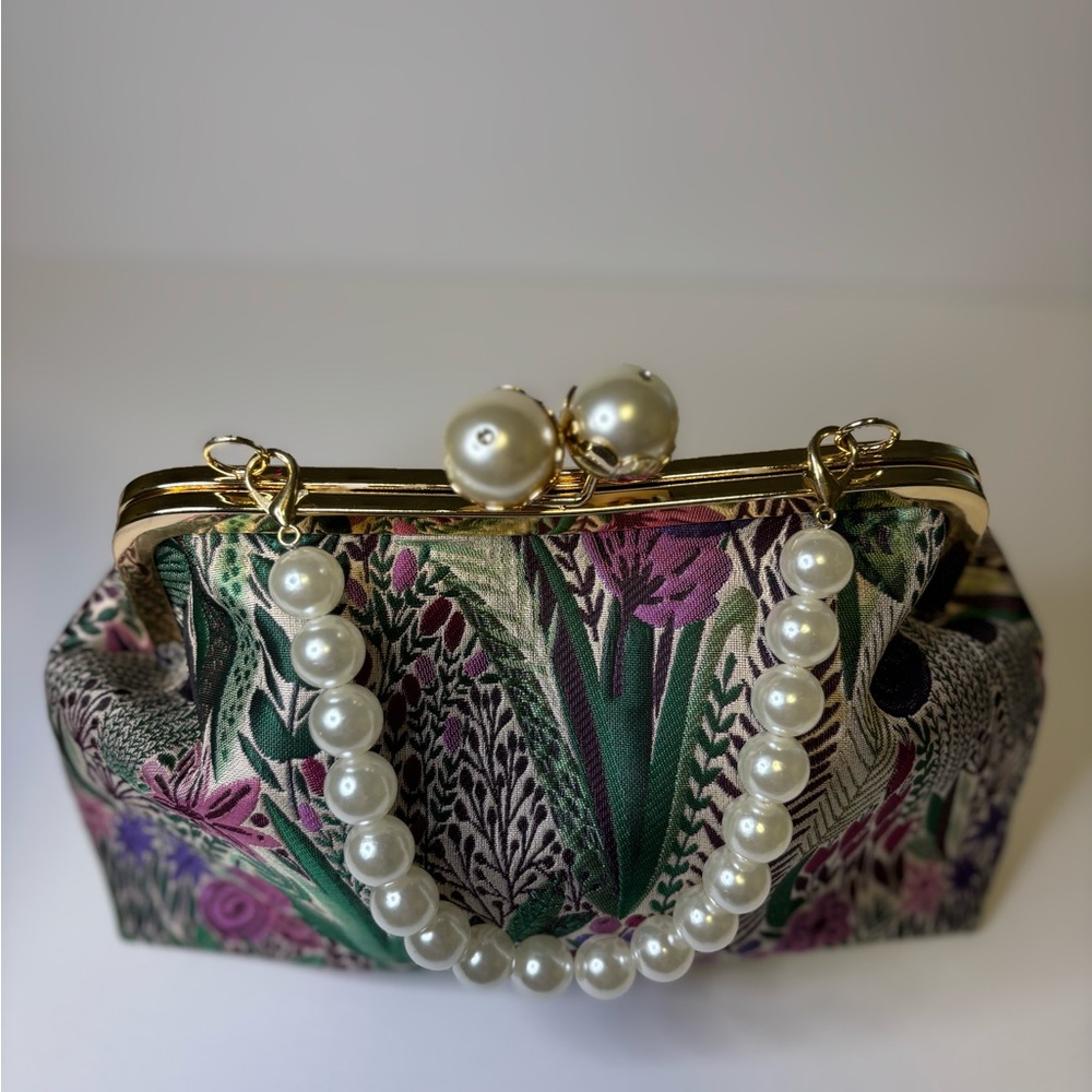 Botanical Clutch with Pearl Detail - Picture 3 of 4